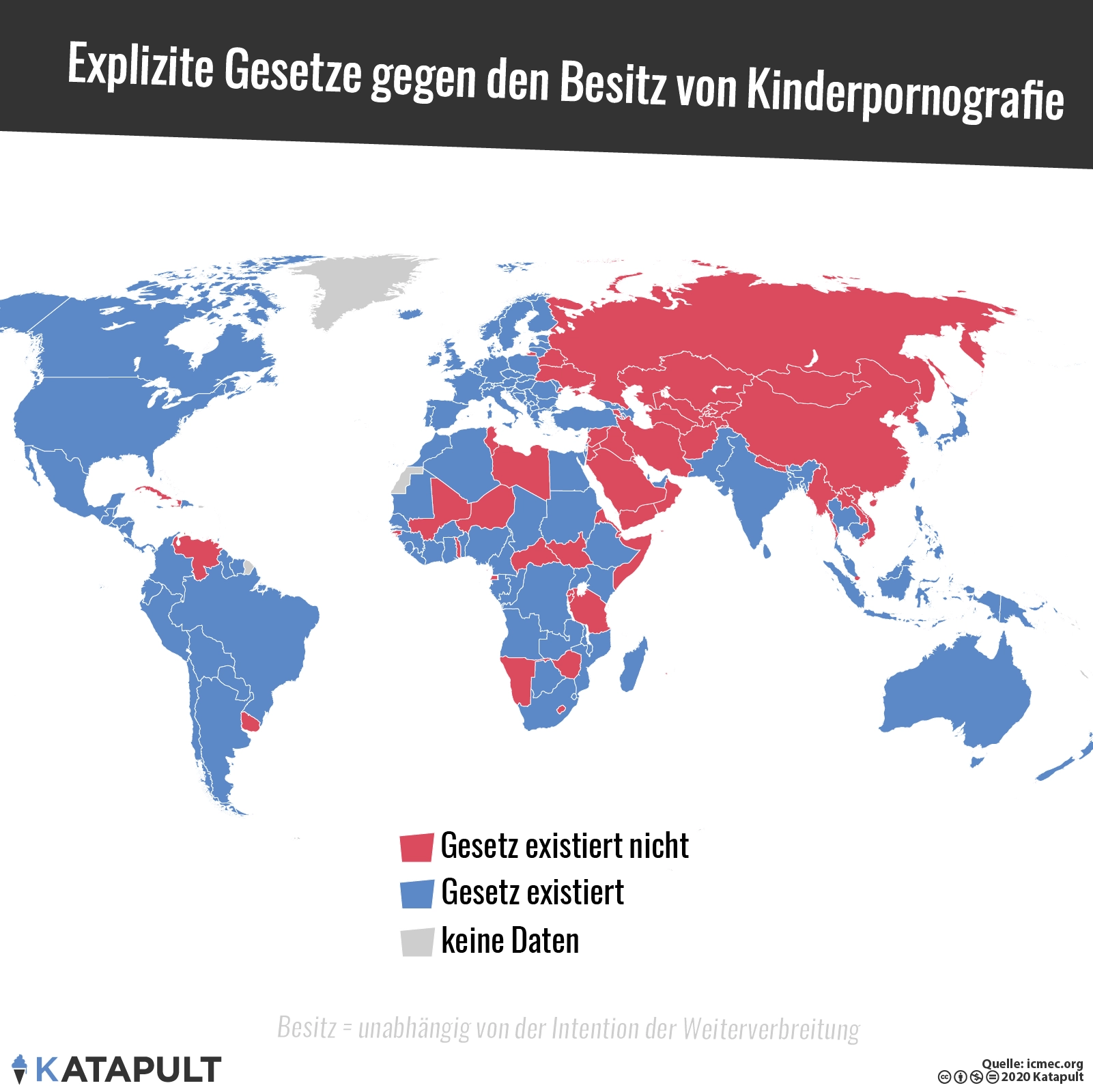In 56 Ländern ist der Besitz von Kinderpornografie gesetzlich nicht explizit verboten