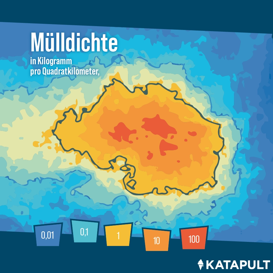 Größter Müllstrudel der Welt: Great Pacific Garbage Patch. Dichte in Kilogramm pro Quadratkilometer.
