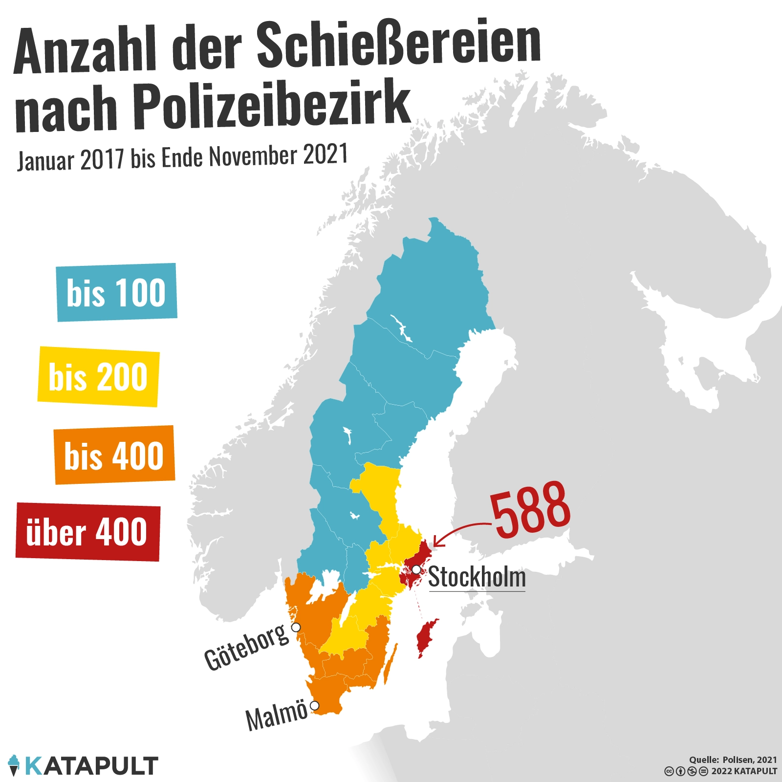 Sieben von zehn tödlichen Schießereien ereignen sich in Malmö, Göteborg oder Stockholm
