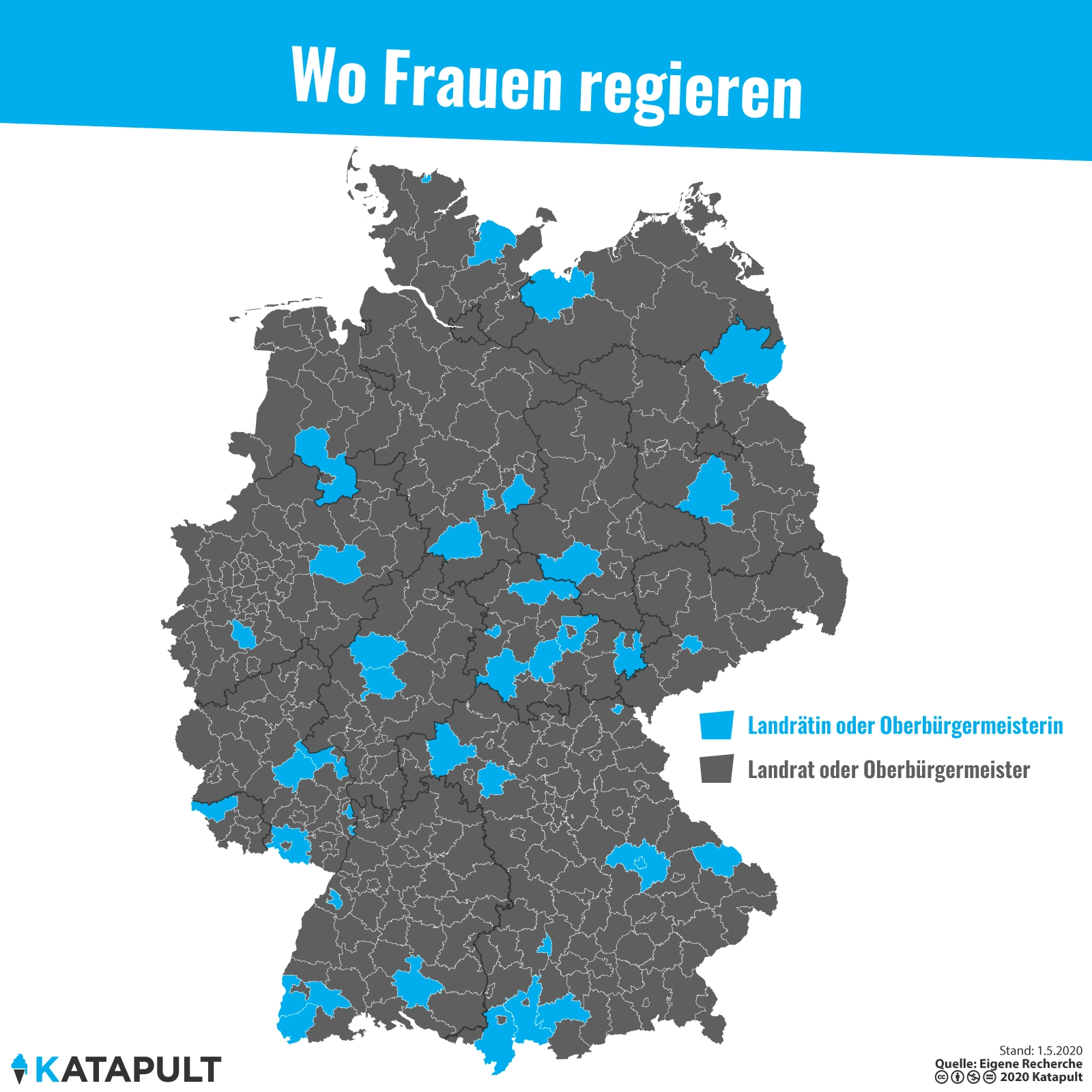In 40 von 401 Landkreisen und kreisfreien Städten regieren Frauen