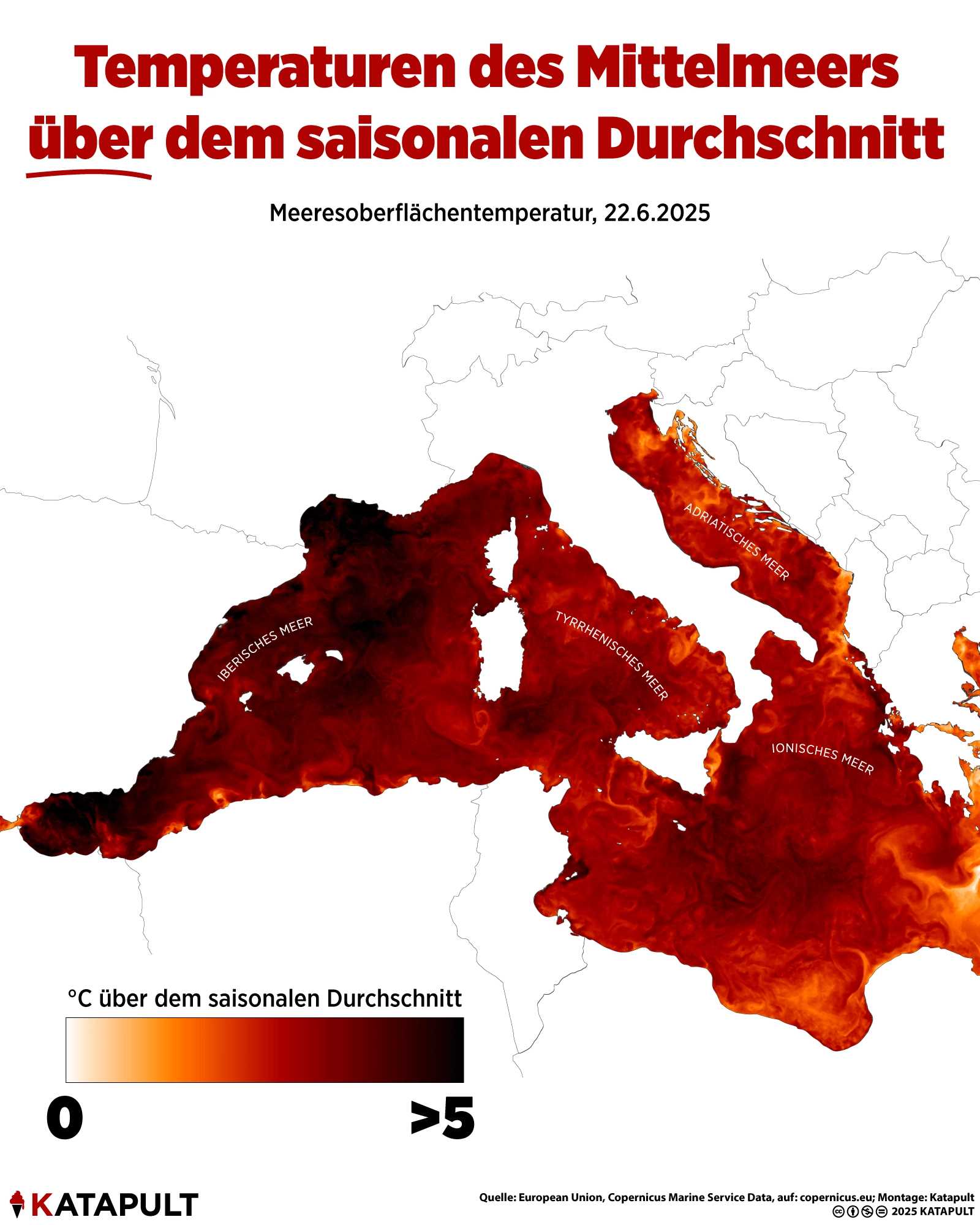 Temperaturen des Mittelmeers über dem saisonalen Durchschnitt