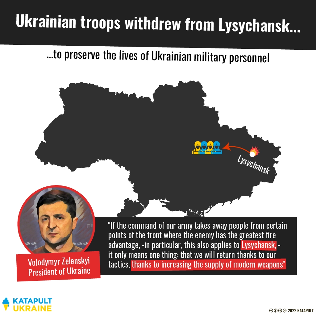 Ukrainian troops withdrew from Lysychansk.
